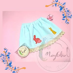 Fustă Fetițe din Catifea 100% Bumbac brodată - Iepuraș